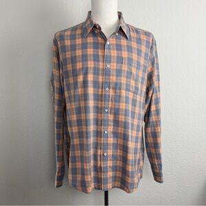 The Normal Brand Check Paid Orange Long Sleeve Button Down | XL
